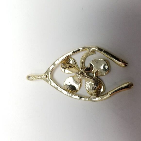 Vintage Gerry's Four Leaf Clover Wishbone Brooch, Green and Gold Tone, Good Luck - Picture 3 of 7